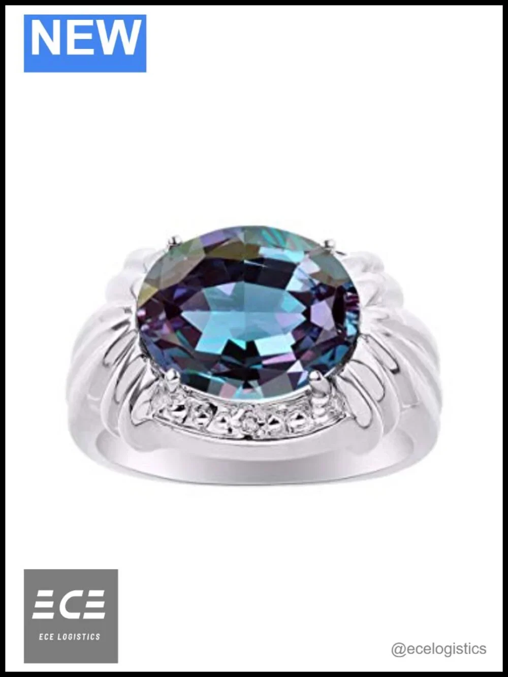 12X10MM Gemstone & Diamond Statement Ring in Sterling Silver